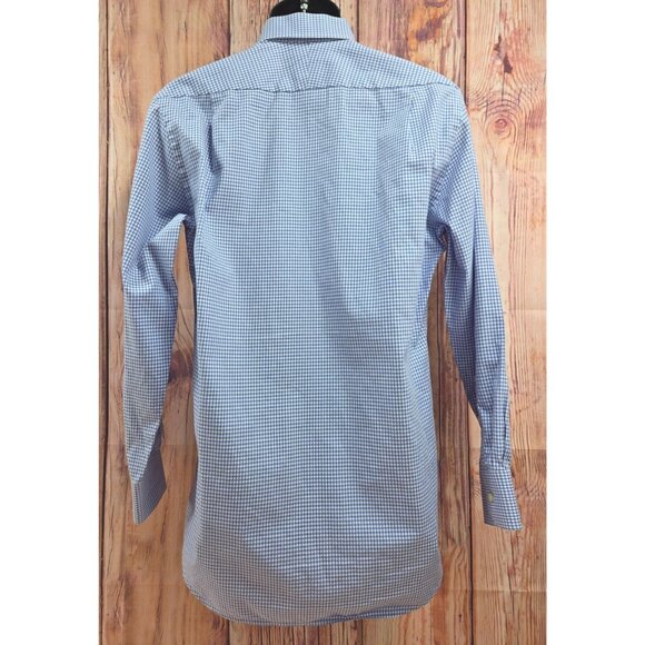 Peter Millar Mens Medium Blue Gingham Button-Up Shirt - Picture 2 of 6